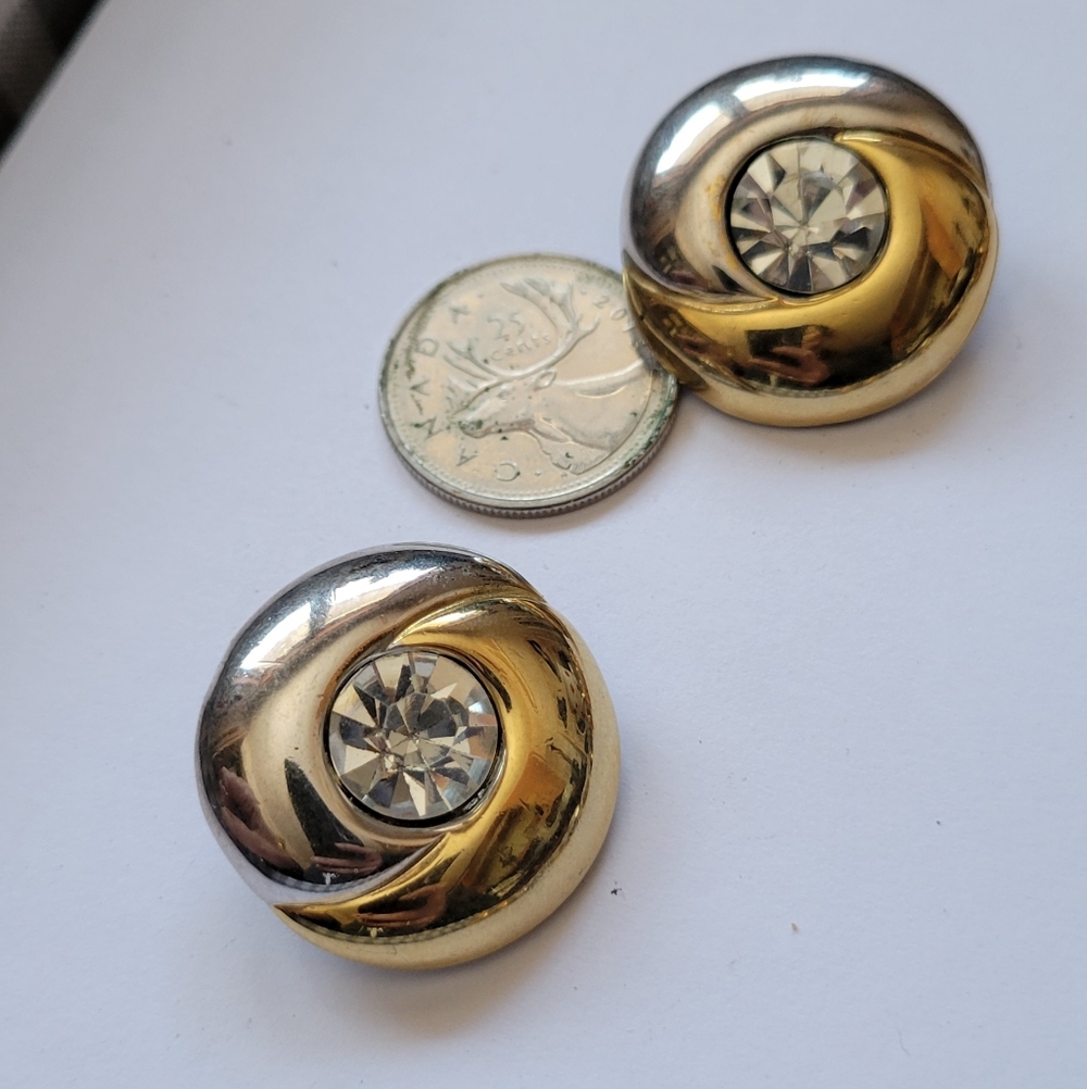 Elegant Gold and Silver Crystal Clip On Earrings